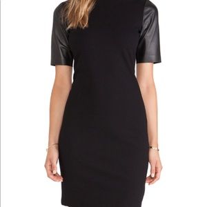 Vince dress with leather sleeves.